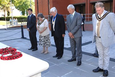 Vale of Glamorgan Council leader John Thomas, with MD Rob Thomas, at the memorial