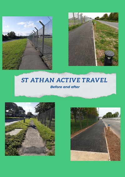St Athan Active Travel route - Before and After photo for media