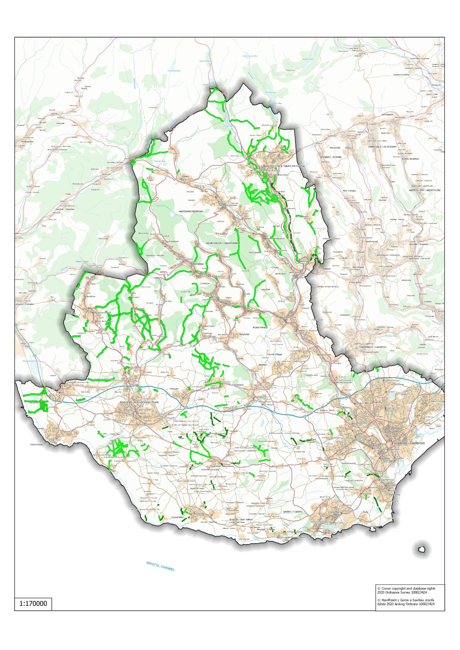 Current Bridleways in South Central Wales Map