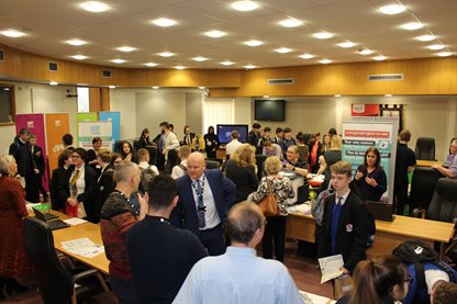 Careers Fair stalls with pupils