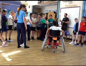 Simon Jones with Gwenfo primary school pupils
