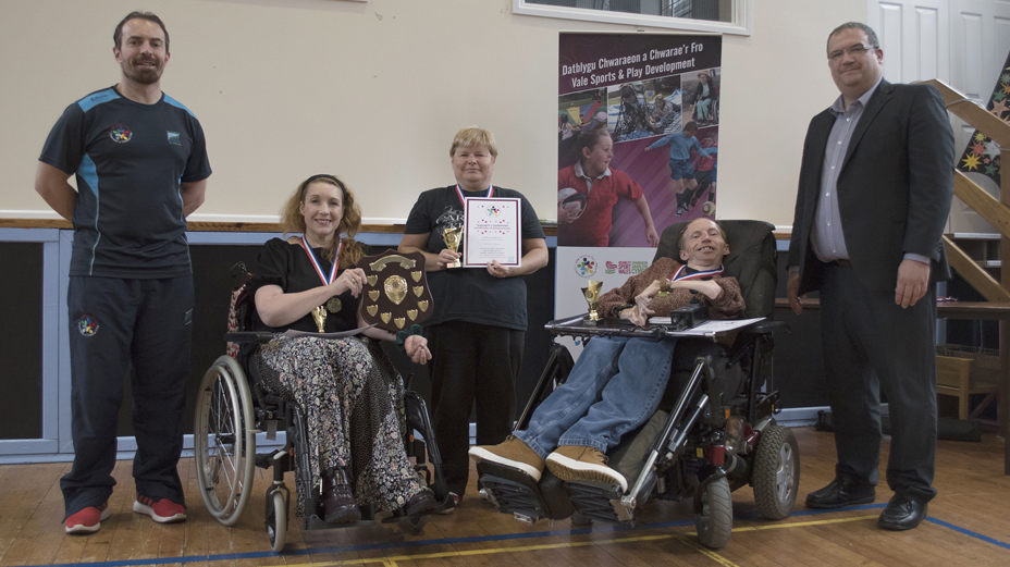 Vale Boccia League Mission Impossible with awards and Cllr Ben Gray top banner width