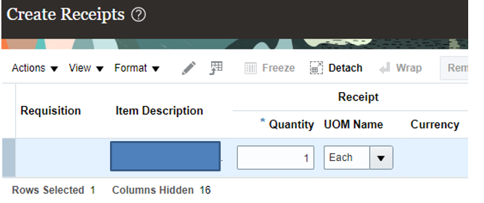 Oracle fusion my receipts quantity value redacted